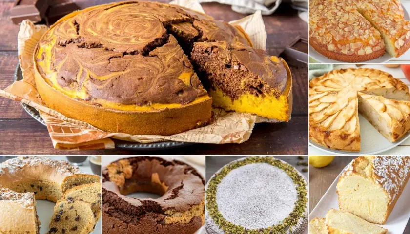 Varie torte per colazione: margherita, mele, mandorle, al cioccolato e al limone. Ideali per iniziare la giornata con dolcezza.