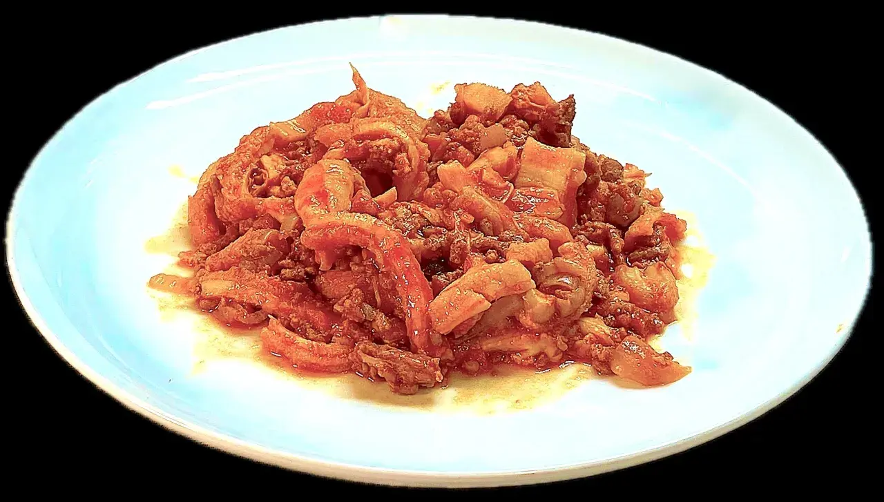 Un piatto di trippa alla fiorentina, saporita e fumante, pronta per essere gustata.